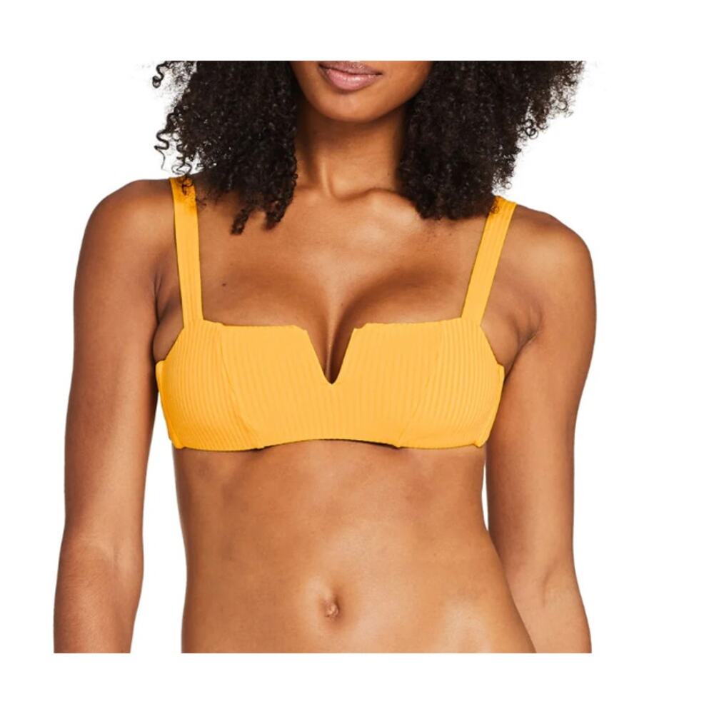 Vitamin A Mustard Ribbed V-Notch Bikini Top